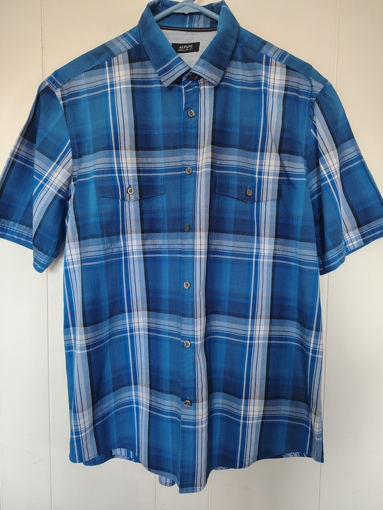 Alfani Other - Alfani Blue and White Plaid Short-Sleeve Button-Down Shirt